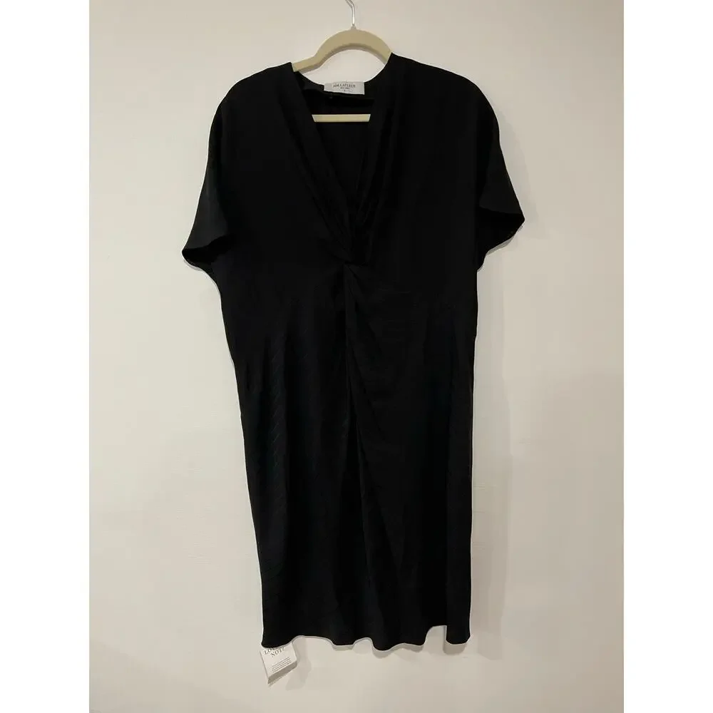 M.M LaFleur Tina Front Twist Black Stripe Short Sleeve Dress Size L - Picture 4 of 8